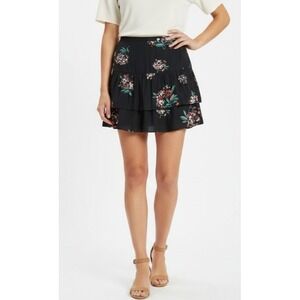 LOFT Floral Tiered Ruffle Mini Skirt SZ 12 Navy Blue Pink Boho Flowy New w/ Tag